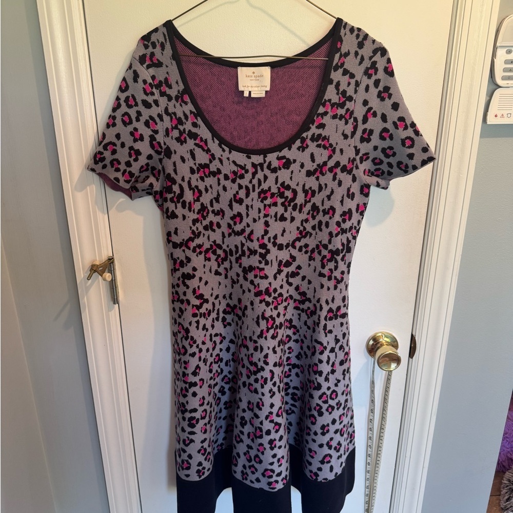 Kate Spade Gray and Pink Leopard Print Sweater Dress